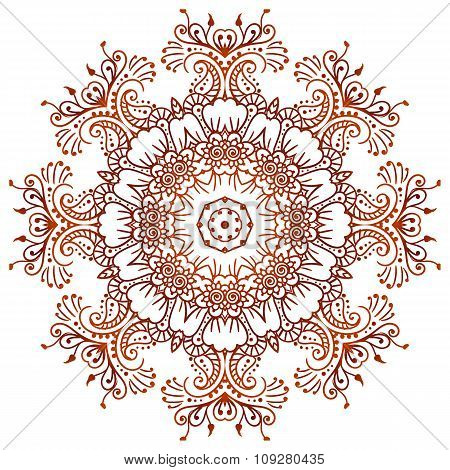 Circular floral ornament Mehndi Henna Tattoo Mandala, Yantra brown. Vintage vector banner frame card