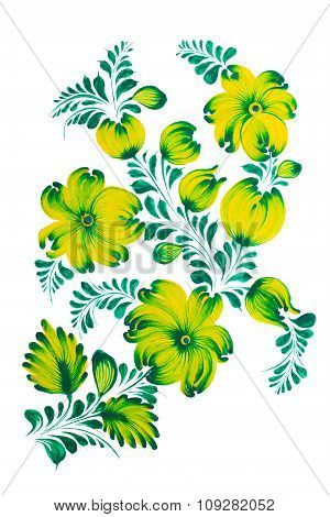 Traditional Ukrainian Folk  Painting In Petrykivka Style. Hand Drawn Petrikovka Illustration. Gouach