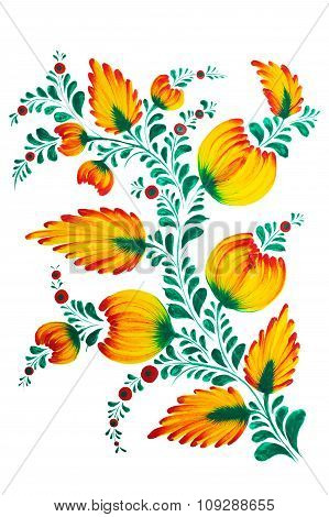 Traditional Ukrainian Folk  Painting In Petrykivka Style. Hand Drawn Petrikovka Illustration. Gouach