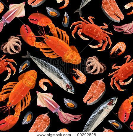 Seafood seamless background