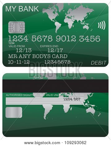 Debit Card Green World Map