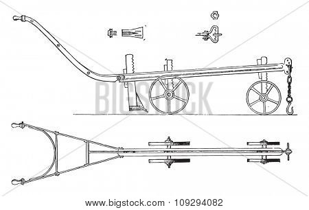 And all details of the plow Read, by J. Slight, vintage engraved illustration. Industrial encyclopedia E.-O. Lami - 1875.