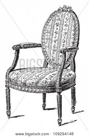 Armchair upholstered in chintz, vintage engraved illustration. Industrial encyclopedia E.-O. Lami - 1875.