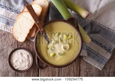 Vichyssoise Soup Close-up On The Table. Horizontal Top View