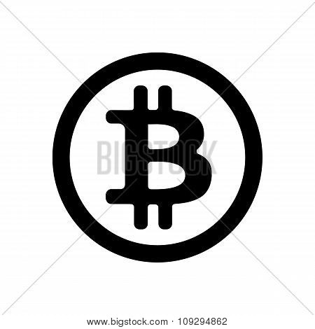 Black bitcoin icon in a circle on a white background. Vector illustration