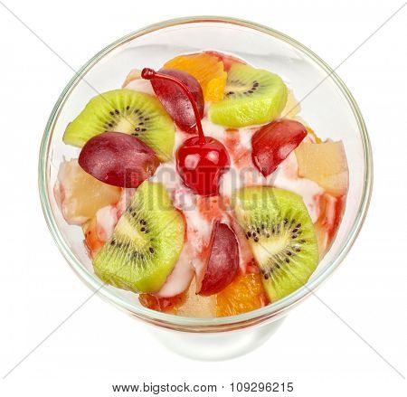 Fruit salad with ice cream in plate 