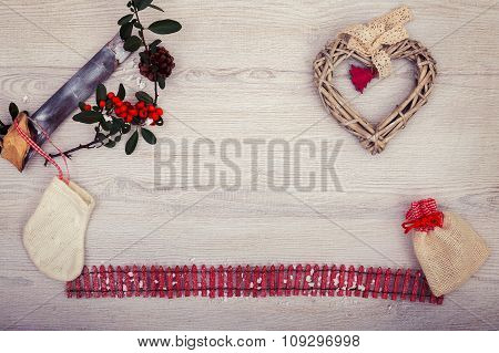 Christmas background on wooden table and copy space