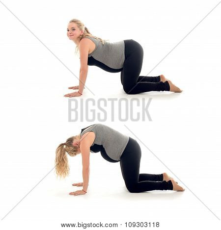 Pregnant woman doing sport exercises in yoga style