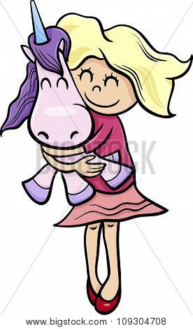 Girl With Toy Unicorn Cartoon