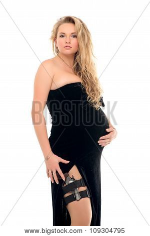 Pregnant fashion woman in gangsta style
