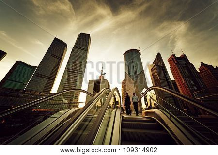 escalator in Shanghai lujiazui financial center, China