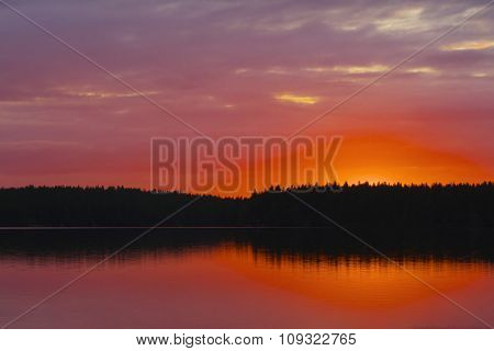Sunset At Lake.