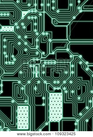 Artificial glowing cyber circuit illustration