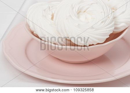 Meringue. Sweet Dessert Made From Whipped Egg Whites And Sugar.