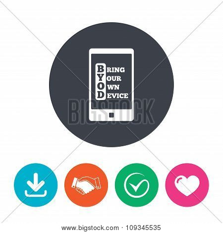 BYOD sign icon. Bring your own device symbol.