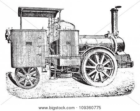 Road Locomotive, Cail system, vintage engraved illustration. Industrial encyclopedia E.-O. Lami - 1875.