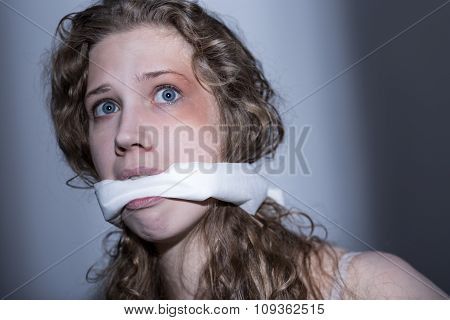 Gagged Woman Feeling Frightened