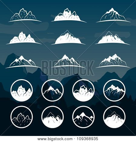 Colorful Mountains Icons Set.