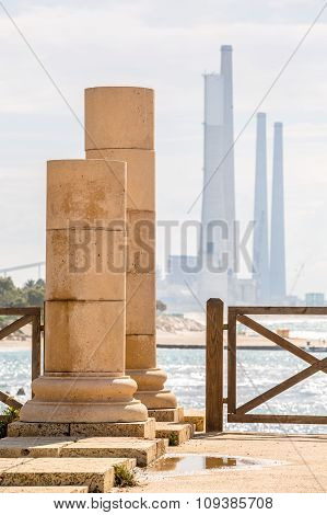 Ancient Columns And Modern Chimneys