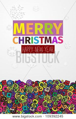 Multi colored colorful Christmas card and New Year greetings vector illustration