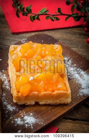 Waffles With Peach Jam.