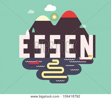 Essen in germany is Beautiful city to visit on holiday, vector cartoon illustration