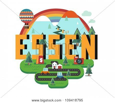 Essen in germany is Beautiful city to visit on holiday, vector cartoon illustration