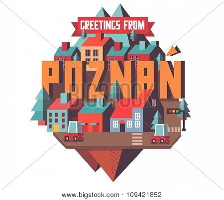 Poznan in Poland is Beautiful city to visit on holiday, vector cartoon illustration