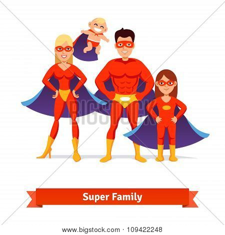 Super family. Father, mother, daughter, baby