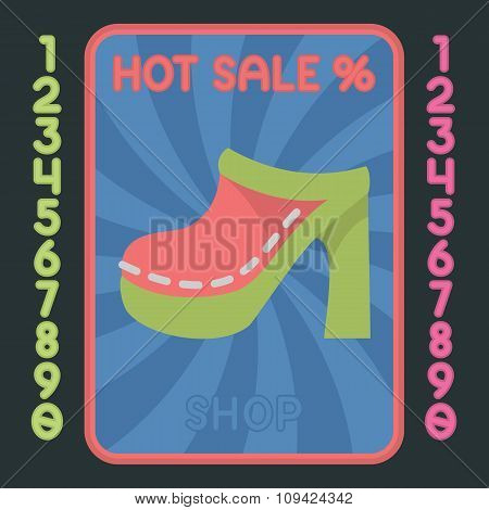 High Heel Shoe Flat Design Icon. Vector Hot Sale Label.