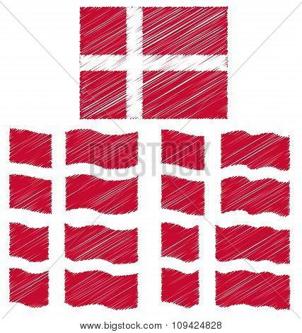 Flat And Waving Hand Draw Sketch Flag Of Denmark