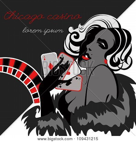 Poker Lady. Sexy Rich Lady. Vector Illustration