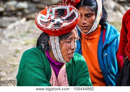 Quechua Woman In A Village In The Andes, Ollantaytambo, Peru