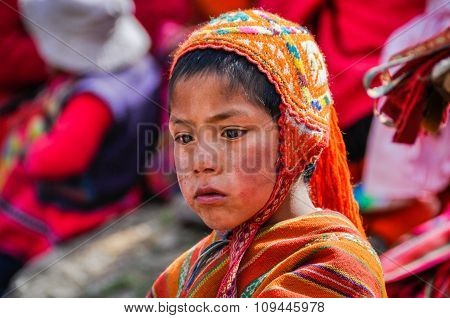Quechua Boy In A Village In The Andes, Ollantaytambo, Peru