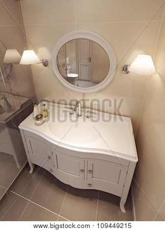 Bathroom Vanites In Beige Color, Classic Design.