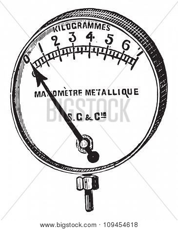 Manometer, Bourdon, a metal ring, vintage engraved illustration. Industrial encyclopedia E.-O. Lami - 1875.