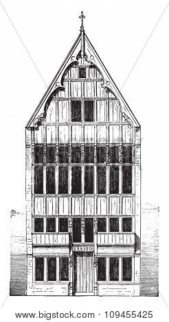House Mechelen, vintage engraved illustration. Industrial encyclopedia E.-O. Lami - 1875.