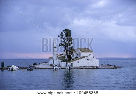 scene of Vlacherna monastery, Kanoni, Corfu, Greece