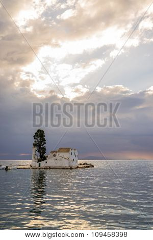scene of Vlacherna monastery, Kanoni, Corfu, Greece