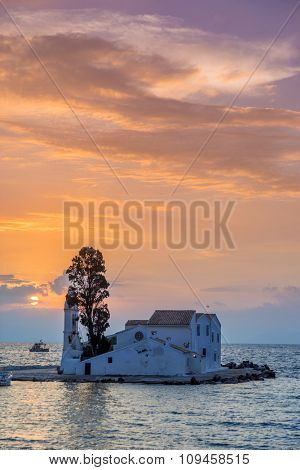 scene of Vlacherna monastery, Kanoni, Corfu, Greece