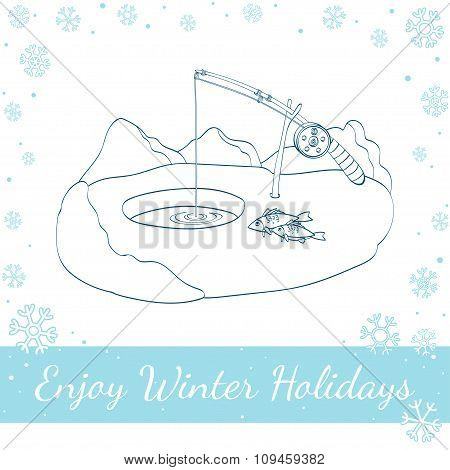 Winter Fishing. Vector Illustration On White