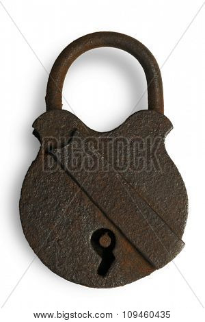 antique padlock on white