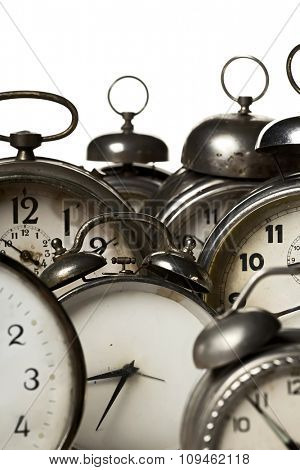 collection of vintage alarm clocks