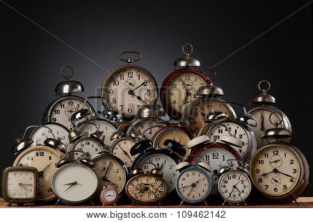 collection of vintage alarm clocks