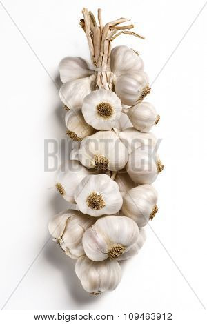 bunch of  garlic bulbs on white