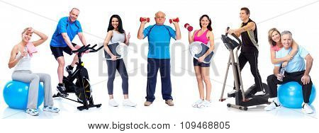 Group of healthy fitness people isolated over white background.