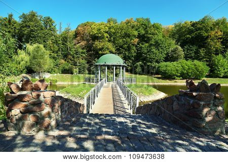 Beautiful park with rotunda and paths in Feofania