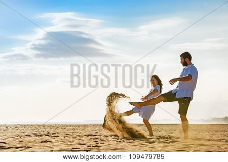 Just Married Happy Family On Tropical Island Honeymoon Holidays