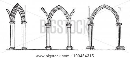 Ogival shapes, vintage engraved illustration. Industrial encyclopedia E.-O. Lami - 1875.