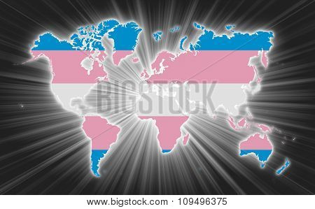 Map Of World With Star burst On Background
